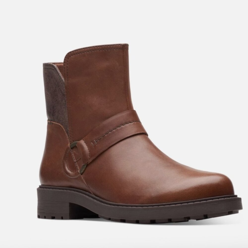 Clarks Women's Opal Rose Ankle Boot, Dark Tan Leather, 9  - NWOB